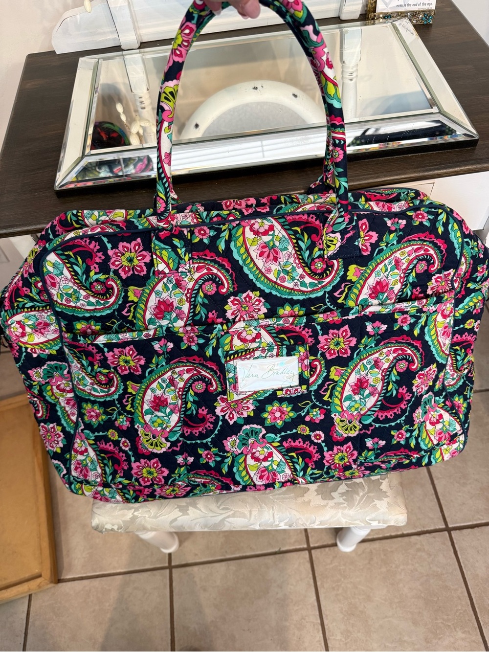 Vera Bradley Navy Paisley Travel Tote with Pink & Green Accents - Picture 1 of 12